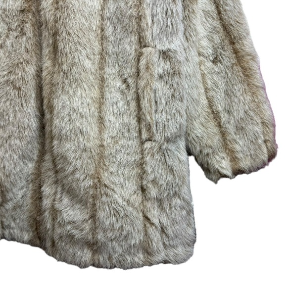 Roaman's Vintage Faux Fur Jacket Beige Long Sleeve Full Zip Pockets Medium - Picture 8 of 15